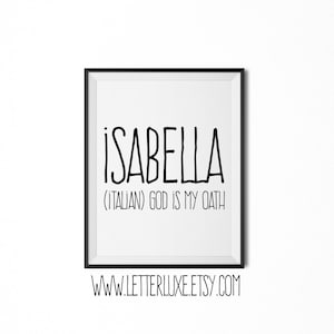 Isabella Name Meaning, Isabella Gift, Printable Baby Shower Gift, Nursery Printable, Digital Art Print, Nursery Decor, Typography Wall Decor