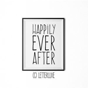 Happily Ever After, Literary Art for New Baby Nursery Decor, Fairytale Bedroom, Party Art, Library or Playroom Wall Hanging, Typography Art