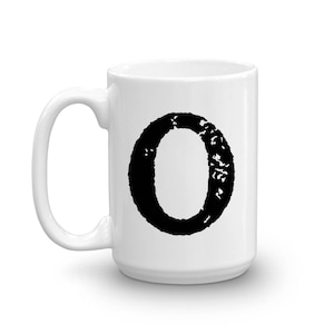 Taza con inicial, letra O, taza de cerámica de 15 oz, taza de regalo para cuñado, taza para diestros o zurdos, taza de oficina, regalo de inauguración de la casa, regalo para papá