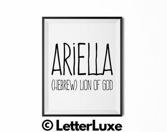 Ariella Name Meaning Art, Maeve Gift, Printable Baby Shower Gift, Nursery Printable Art, Digital Print, Nursery Decor, Typography Wall Decor
