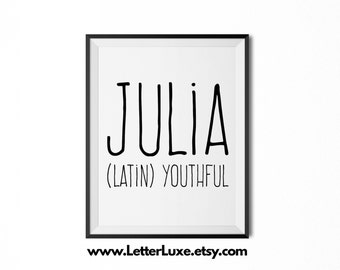 Julia Name Meaning Art, Julia Gift, Printable Baby Shower Gift, Nursery Printable Art, Digital Print, Nursery Decor, Typography Wall Decor