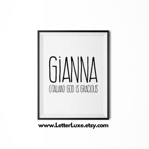 Gianna Name Meaning Art, Gianna Gift, Printable Baby Shower Gift, Nursery Printable, Digital Art Print, Nursery Decor, Typography Wall Decor