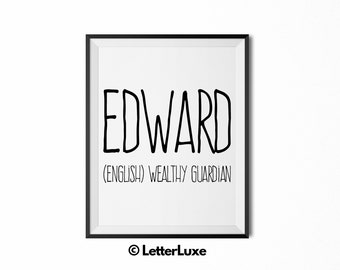 Edward Name Meaning Art, Edward Gift, Printable Baby Shower Gift, Nursery Printable Art, Digital Nursery Print, Birthday Party Wall Decor