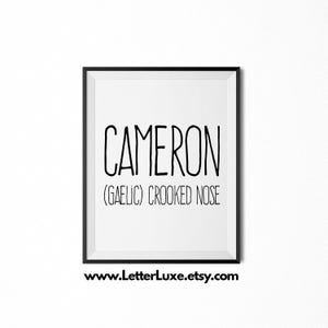 Cameron Printable Kids Gift, Name Meaning Art, Baby Shower Gift, Nursery Art, Party Art, Digital Print, Nursery Decor, Typography Wall Decor