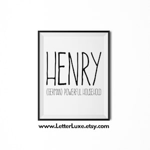 Henry Printable Kids Gift, Henry Gift, Name Meaning Art, Baby Shower Gift, Nursery Art, Digital Print, Nursery Decor, Typography Wall Decor