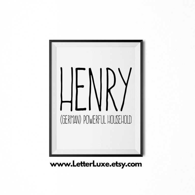 Henry Printable Kids Gift, Henry Gift, Name Meaning Art, Baby Shower Gift, Nursery Art, Digital Print, Nursery Decor, Typography Wall Decor image 1