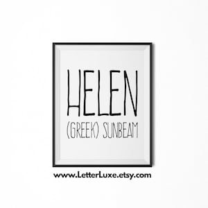 Helen Name Meaning Art, Helen Gift, Printable Baby Shower Gift, Nursery Printable, Digital Art Print, Nursery Decor, Typography Wall Decor