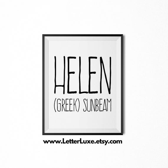 Helen Name Meaning Art Printable Baby Shower Gift Nursery Etsy
