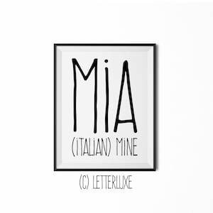 Mia Name Meaning Art, Mia Gift, Printable Baby Shower Gift, Nursery Printable, Digital Art Print, Nursery Decor, Typography Wall Decor