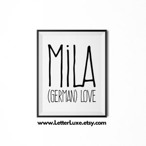 Mila Name Meaning Art, Mila Gift, Printable Baby Shower Gift, Nursery Printable Art, Digital Print, Nursery Decor, Typography Wall Decor