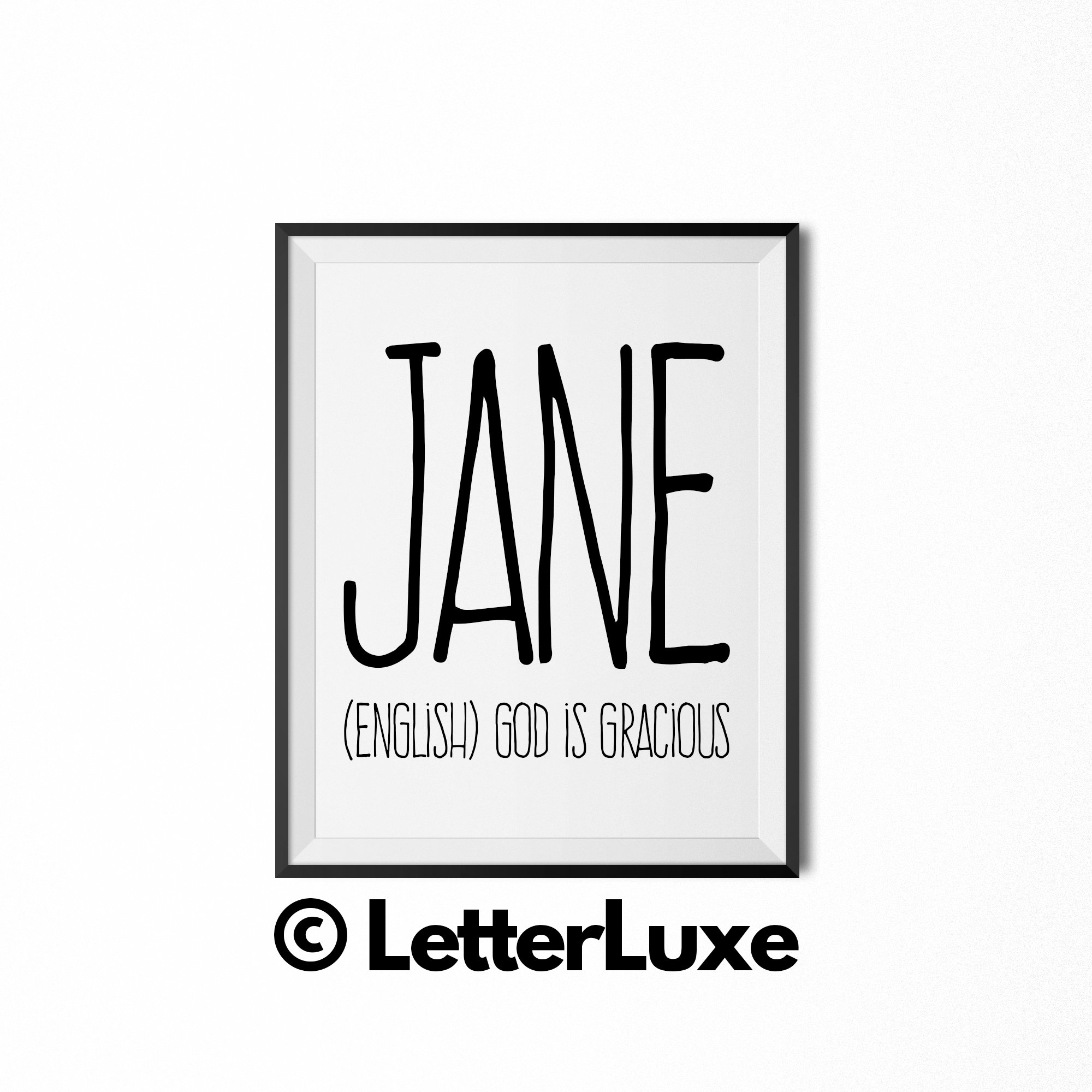 Jane Name Meaning Art Printable New Baby Gift Nursery Etsy