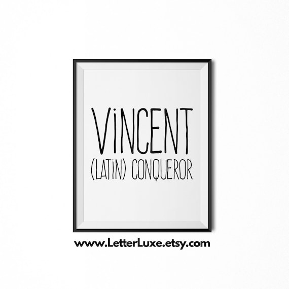 Vincent Name Meaning Art Vincent Printable Baby Shower Gift Etsy