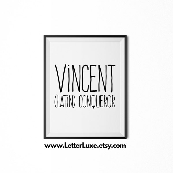 Vincent Name Meaning Art, Vincent Printable Baby Shower Gift, Nursery Printable Art, Digital Print, Nursery Decor, Typography Wall Decor