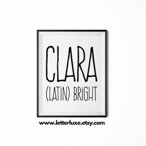 Clara Name Meaning Art, Clara Gift, Printable Baby Shower Gift, Nursery Printable Art, Digital Print, Nursery Decor, Typography Wall Decor