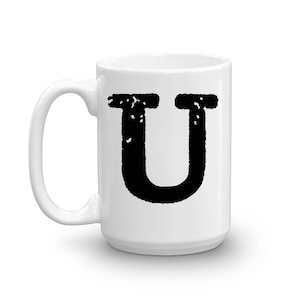 Taza con inicial, letra U, taza de cerámica de 15 oz, taza de regalo para tío, taza para diestros o zurdos, regalo para hombre, taza de oficina, regalo de inauguración de la casa, recuerdo
