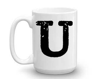 Initial Mug, Letter U, 15oz Ceramic Cup, Uncle Gift Mug, Right-Handed or Left-Handed Mug, Gift for Man, Office Mug, Housewarming Gift, Favor
