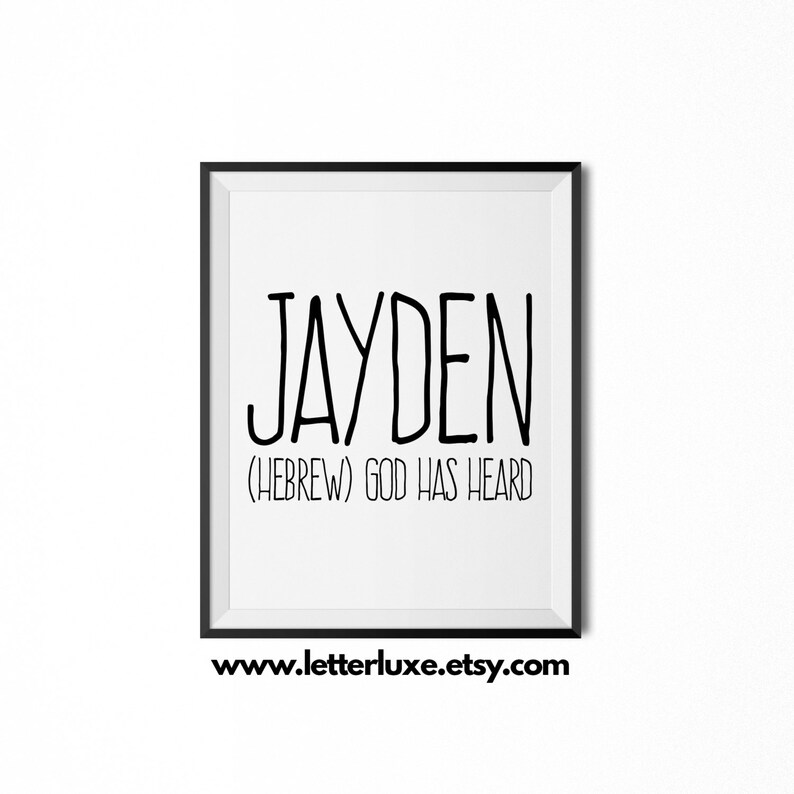 Jayden Name Meaning Art Printable Baby Shower Gift Nursery  Etsy