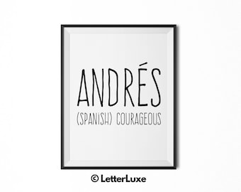 Andrés nombre que significa arte, regalo de Andrés, regalo de baby shower imprimible, arte imprimible de la guardería, impresión digital, decoración de la guardería, decoración de la pared de la tipografía