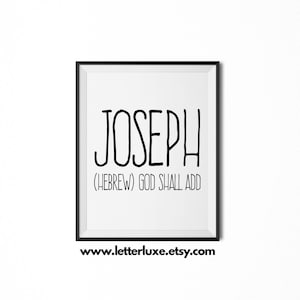 Joseph Printable Kids Gift, Joseph Name Meaning Art, Baby Shower Gift, Nursery Art, Digital Print, Nursery Decor, Typography Wall Decor