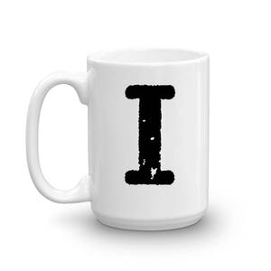 Anfangsbecher, Buchstabe I, 15 Unzen Keramiktasse, Mitbewohner Geschenkbecher, Rechtshänder oder Linkshänder Becher, Bürobecher, Einweihungsgeschenk, Wichtelbecher
