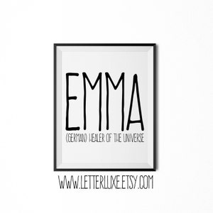 Emma Name Meaning Art, Emma Printable Baby Shower Gift, Nursery Printable, Definition Digital Print, Nursery Decor, Typography Wall Decor