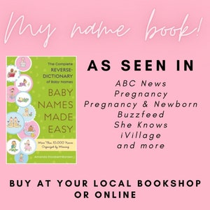 Pu&ograve; includere: Un libro verde e bianco intitolato "Baby Names Made Easy: The Complete Reverse-Dictionary of Baby Names" con un'immagine di due bambini sulla copertina. Il libro &egrave; stato presentato in ABC News, Pregnancy, Pregnancy & Newborn, Buzzfeed, She Knows, iVillage e altro ancora. Il libro &egrave; disponibile nelle librerie locali o online.