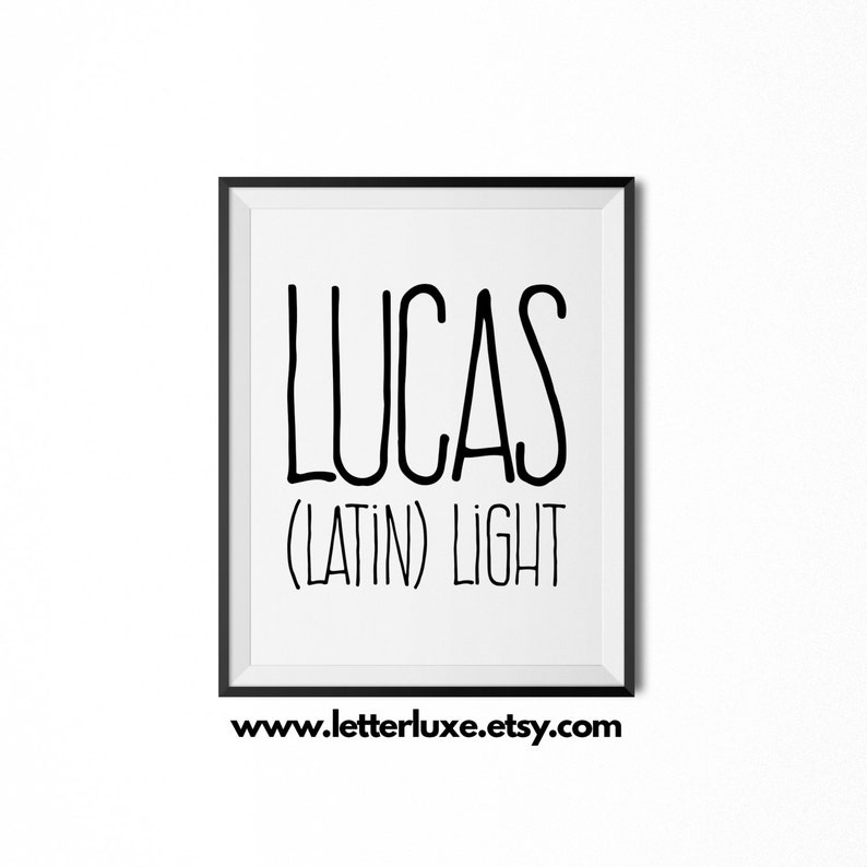 Lucas Name Meaning Art Printable Baby Shower Gift Nursery Etsy