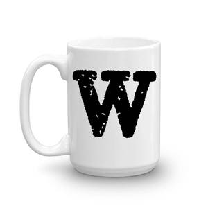 Taza con inicial, letra W, taza de cerámica de 15 oz, taza de regalo para tío, taza para diestros o zurdos, taza de oficina, regalo de inauguración de la casa, amigo invisible, recuerdo
