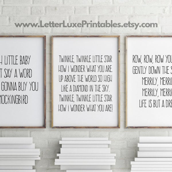 Lullaby Lyric Gift Set for Baby, Nursery Decor, Baby Shower, Typography Art, Digital Print, Birthday Party Wall Hanging, Song Lyrics Quote