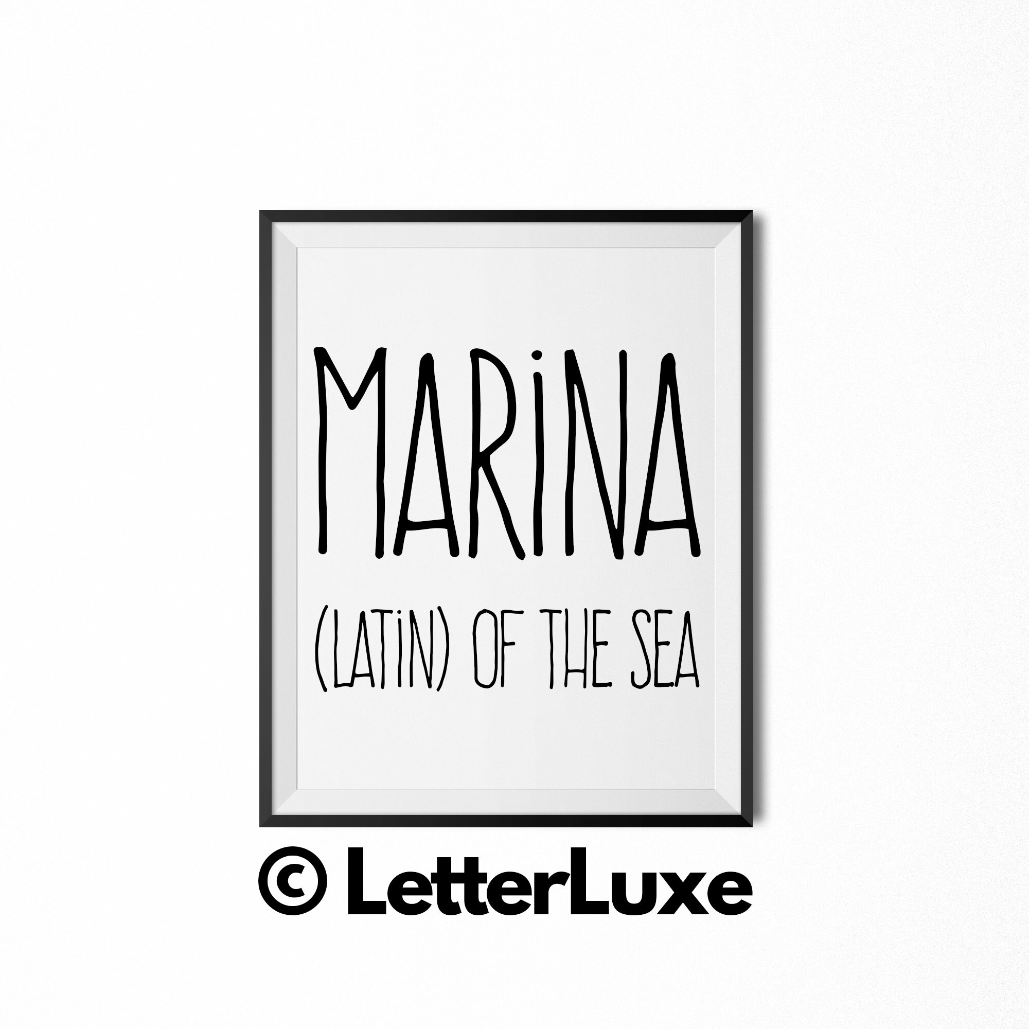 Marina Name Meaning Art Printable Baby Shower Gift Nursery Etsy