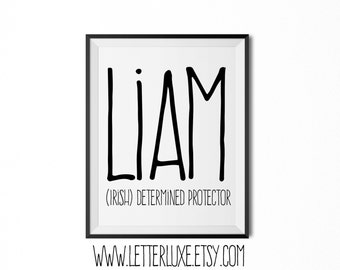 Nome Liam che significa arte, regalo Liam, regalo stampabile per la doccia per bambini, arte stampabile dell'asilo nido, stampa digitale, arredamento dell'asilo nido, decorazione della parete tipografica