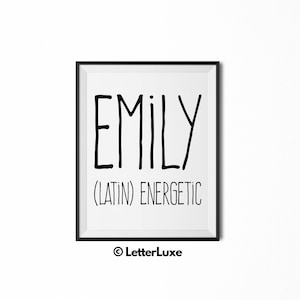 Emily Name Meaning Art, Emily Gift, Printable Baby Shower Gift, Nursery Printable Art, Digital Print, Nursery Decor, Typography Wall Decor