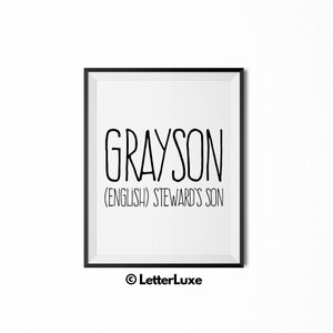 Grayson Printable Kids Gift, Grayson Gift, Name Meaning Art, Baby Shower Gift, Nursery Digital Print, Nursery Decor, Typography Wall Decor