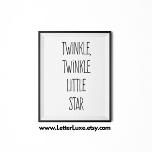 Twinkle Twinkle Little Star, Lullaby Art for New Baby, Nursery Decor, Typography Art, Digital Print, Wall Hanging, Song Lyrics Quote