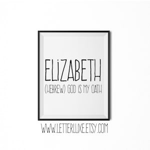 Elizabeth Name Meaning Art, Elizabeth Printable Baby Shower Gift, Nursery Printable, Digital Art Print, Nursery Decor, Typography Wall Decor