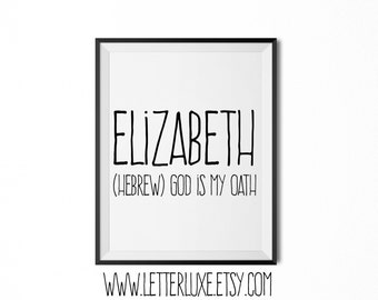 Elizabeth Name Meaning Art, Elizabeth Printable Baby Shower Gift, Nursery Printable, Digital Art Print, Nursery Decor, Typography Wall Decor