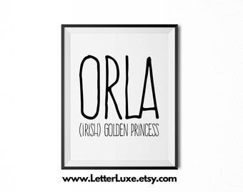 Nombre de Orla que significa arte, regalo de Orla, regalo de baby shower imprimible, arte imprimible de la guardería, impresión digital, decoración de la guardería, decoración de la pared tipográfica