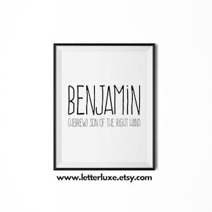 Benjamin Naam Betekenis Kunst, Benjamin Afdrukbaar Baby Douche Cadeau, Kwekerij Afdrukbare Kunst, Digitale Print, Kinderdagverblijf Decor, Typografie Muur Decor