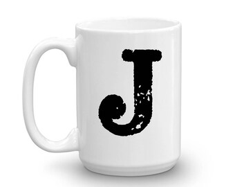 Initial Mug, Letter J, 15oz Ceramic Cup, Sister Gift Mug, Right-Handed or Left-Handed Mug, Office Mug, Housewarming Gift, Secret Santa
