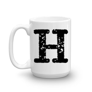 Taza con inicial, letra H, taza de cerámica de 15 oz, taza de oficina, taza para diestros o zurdos, taza de oficina, regalo de inauguración de la casa, amigo invisible, regalo para papá