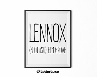 Lennox Printable Kids Gift, Lennox Name Meaning Art, Baby Shower Gift, Nursery Art, Digital Print, Nursery Decor, Typography Wall Decor