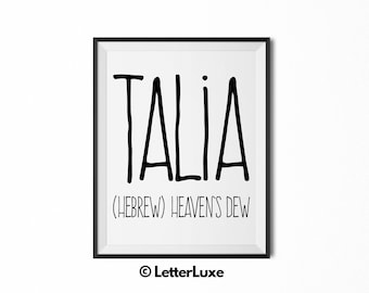 Talia Name Meaning Art, Jewish Baby Name Decor, Printable Baby Shower Gift, Girl Nursery, Nursery Wall Decor Print, Instant Download
