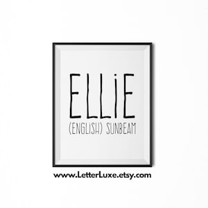 Ellie Name Meaning Art, Ellie Gift, Printable Baby Shower Gift, Nursery Printable Art, Digital Print, Nursery Decor, Typography Wall Decor