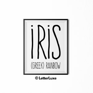 Iris Name Meaning Art, Iris Gift, Printable Baby Shower Gift, Nursery Printable Art, Digital Print, Nursery Decor, Typography Wall Decor