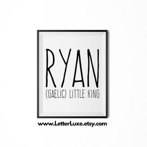 Ryan Printable Kids Gift, Ryan Gift, Name Meaning Art, Baby Shower Gift, Nursery Art, Digital Print, Nursery Decor, Typography Wall Decor
