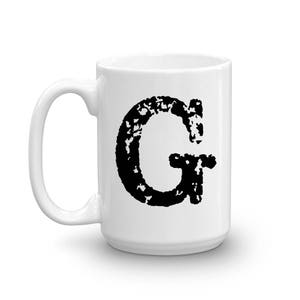 Taza con inicial, letra G, taza de cerámica de 15 oz, taza de regalo para jefe, taza para diestros o zurdos, taza de oficina, regalo de inauguración de la casa, amigo invisible, recuerdo