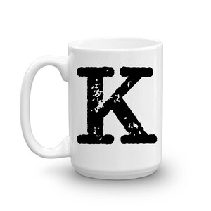 Taza con inicial, letra K, taza de cerámica de 15 oz, taza de regalo para abuelo, taza para diestros o zurdos, taza de oficina, regalo de inauguración de la casa, amigo secreto