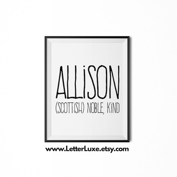 Allison Name Meaning Art Allison Printable Birthday Party Etsy