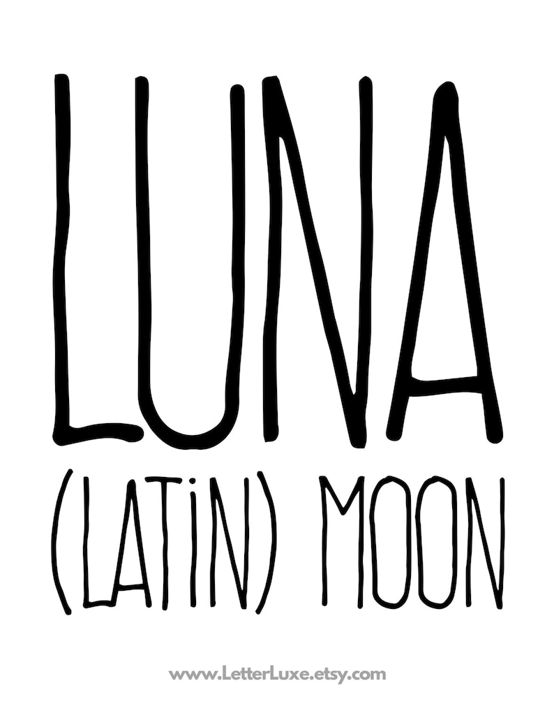 Luna Name Meaning Art Printable Baby Shower Gift Nursery Etsy