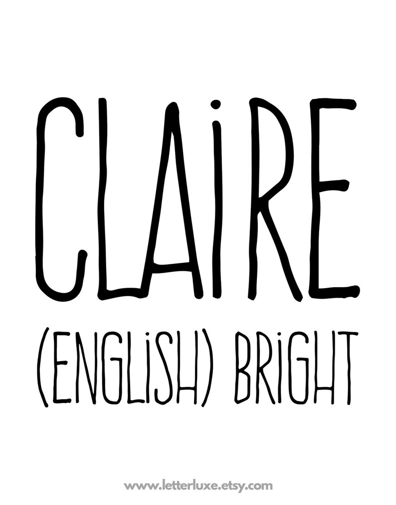 Claire Name Meaning Art Printable Baby Shower Gift Nursery Etsy